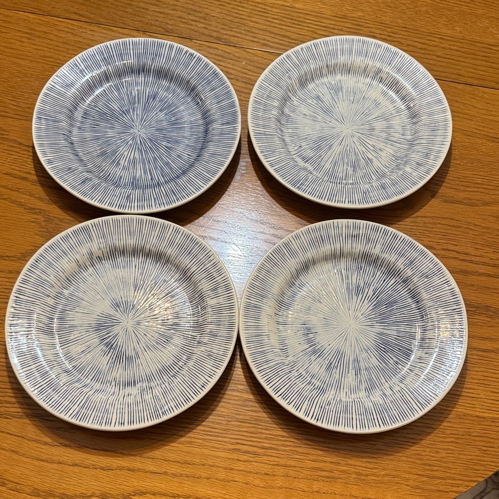 4 Blue and White Ceramic Dinner Plates Set Blue Pheasant 9” Nolan Plates